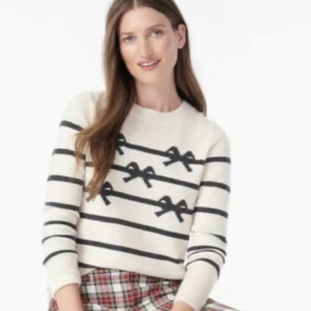 NWT J Crew Bow Stripe 100% Cashmere Sweater